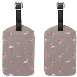 EZIOLY Roze Flamingo Geometrie Bruin Cruise Bagagelabels Koffer Etiketten Zak, 2 Pack, Meerkleurig, 12.5x7 cm