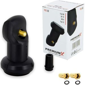 PremiumX Single LNB voor 1 gebruiker - TV signaalomzetter met weersbestendige behuizing - Digitale Sat-LNB in het zwart inclusief 2 x F-connectoren - DVB-S2 8K UHD 4K Full HD