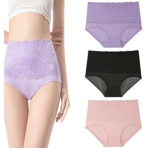Lekvrije Slips, Ademende Hoge Taille Incontinentieondergoed Met Kantafwerking In Grote Maten For Vrouwen Van 55+(Mixed-1,3XL)