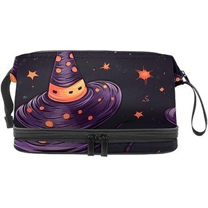 Dubbellaags Cosmetische Tas Heks Hoed Paars Draagbare Make-up Tas Travel Organizer Pouch voor Vrouwen Meisjes Toiletartikelen Tassen, Multi 7, 27x15x14 cm/10.6x5.9x5.5 in, Make-up zakje