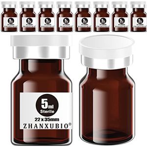 ZHANXUBIO Steriele lege flesjes met zelfhelende injectiepoort en aluminium plastic dop, steriel pakket (5ml Amber 10PCS)