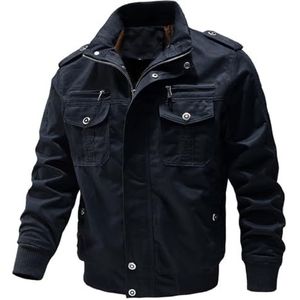 Blauw,3XL,Heren Bomberjack Met Pilotenprint, Grote Maten, Herfstjas Met Staande Kraag En Winddichte Jas Met Meerdere Zakken