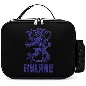 Finland Lion National Emblem Afneembare Maaltijd Pack Herbruikbare Lederen Lunch Box Container Draagbare Lunch Bag