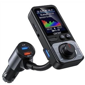 LENCENT Bluetooth 5.0 FM Transmitter, AUX Autoradio Adapter Bluetooth, Snellader QC3.0, HiFi Muziek Treble & Bass Booster, Ondersteunt TF Kaart, Hands-Free, Siri, Google Assistant