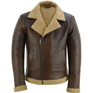 Charlie LONDON Aviator Schapenvacht Lederen Jas Heren - Biker Stijl Motorfiets Winterjassen voor Mannen met Smart Casual Look, Bomber & Echt Lederen Jassen, Bruin, XXL
