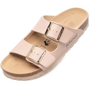 BOnova Damessandalen, damessandalen met voetbed, antislip zomerschoenen met rubberen zool, premium slippers van kurk, gezellige pantoffels voor dames, nude, 37 EU
