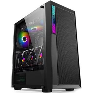 Mid-Tower E-ATX/MicroATX/ITX Computerbehuizing, Gehard Glazen Paneel, Rasterfrontpaneel, Verticale GPU-beugelondersteuning, Waterkoeling, RGB-modus(Black)