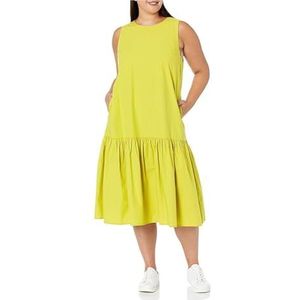 Zomerjurken voor dames, ronde hals, mouwloos, casual jurk, zonnejurk voor dames met zakken, Geel, XL