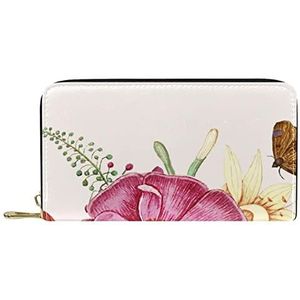 Vrouwen Zip Rond Portemonnee en Telefoon Clutch, Wild Rose Vintage Stijl Patroon, Reistas Lederen Clutch Bag Kaarthouder Organizer Polsbandjes Portefeuilles, Meerkleurig, 8.07x1x4.53 in