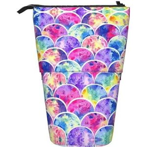 Nbtghga Mooie Regenboog Kleuren Zeemeermin Print Potlood Telescopische Klassieke Kunsten Stand Up Etui Organizer Potlood Houder Make-up Tas Gift, Zwart, Eén maat