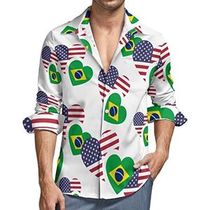 Brazilië Amerikaanse vlag heren button down shirt lange mouwen V-hals shirt casual regular fit tops