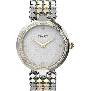 Timex Dames Asheville 34 mm quartz jurk horloge met messing band, tweekleurig, 5 (Model: TW2V02700VQ), Twee-toon, armband