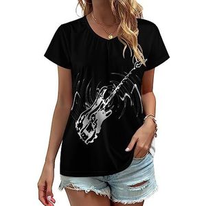 Skelet basgitaar decoratieve dames V-hals T-shirts leuke grafische korte mouw casual tee tops 4XL