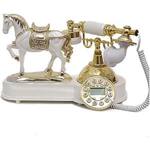 Rotary Dial Telefoons Retro Home Vaste Massief Hout Nieuwe Creatieve Europese Antieke Telefoon Nummer ID (Kleur: Bianco)