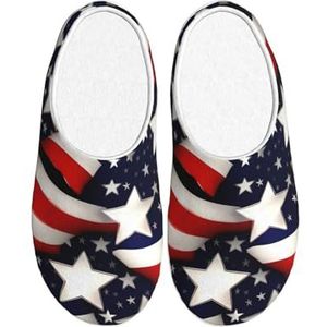 EdWal Amerikaanse Vlag Sterren Strepen Print Winter Warme Slippers Indoor Anti-slip Pluche Slippers Ontspannen Thuis Voor Vrouwen Mannen, Zwart, 37.5 EU