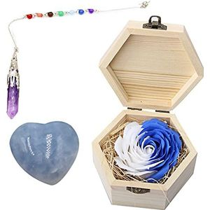 Healing Crystal Natuurlijke Aquamarijn Kristal Hartvorm Liefde Steen Zeven Chakra Kristal Amethist Crystal Hanger Slinger Houten Zeshoek Geschenkdoos Verpakking Reiki Meditatie Spiritueel