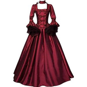 Vintage lange damesjurk in prinsessenstijl voor promoties, feesten en rollenspellen, mode in grote maten, elegante vintage lange jurken (B-rood, 3XL)