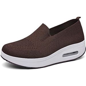 Orthopedische trainers for dames, comfort luchtkussen platform mesh holle schoenen instapper wandelschoenen zonder vetersluiting (Color : Brown, Size : 35 EU)