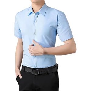 Heren Zomer Zakelijk Dunne Korte Mouwen Shirt Mannen Eenvoudige Mode All-Match Revers Knop Solid Slim Shirt, Lichtblauw, XL