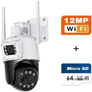 Bewakingscamera, Outdoor 6K 12MP IP Camera met 10X Optische Zoom Drie Len Lens Dual Screen Surveillance 4K 8MP Video CCTV Beveiligingscamera(6K 12MP add 64G)