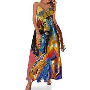 Lovers Couple African USA King Queen dames zomer maxi-jurk V-hals mouwloze spaghettiband lange jurk