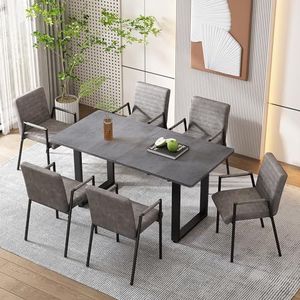 Aunvla Set van 6 verticaal gestreepte eetkamerstoelen, gestoffeerde stoel met metalen poten, moderne lounge-stoel, slaapkamer-woonkamerstoel, fauteuil, grijs