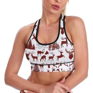 Buffalo Plaid Deer Tanktop voor dames, sportbeha, yoga, workout, vest, atletische bh's