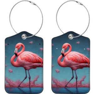 Flamingo 2 stuks bagagelabels voor koffer, gemakkelijk te herkennen metalen lusvergrendeling bagagelabels met privacyklep