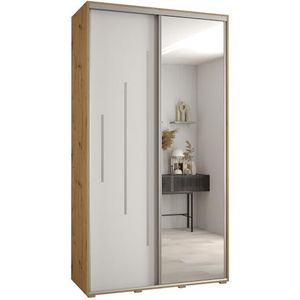MEBLE KRYSPOL Davos 13 140 Kledingkast met twee schuifdeuren voor slaapkamer - Moderne Kledingkast met spiegel, kledingroede en planken - 235,2x140x45 cm - Artisan White Silver