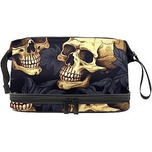 Dubbele Laag Cosmetische Tas Schedel Rose Rood Paars Draagbare Make-up Tas Reizen Organizer Pouch voor Vrouwen Meisjes Toiletartikelen Tassen, Multi 8, 27x15x14 cm/10.6x5.9x5.5 in, Make-up zakje
