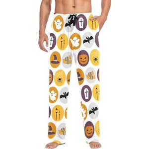 LI ZHI XIN Heren Pyjama Broek Lange Pyjama Bodem Lente Herfst Dunne Losse Stijl Elastische Taille Tie Band Met Zak S-XXL Halloween Pompoen Schedel, Meerkleurig, S