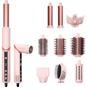 Dryhsip Haardrogerborstel & 9-in-1 Flexibele Styler met Automatische Krultang, Platte Borstel, Diffuser en Krultang, Haarstylingtool Krullen, Golven, Steil maken, Volume, Föhnen, golvend haar