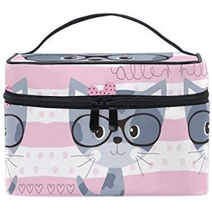 Roze grijze kat hart kitty cosmetische tas organizer rits make-up tassen zakje toilettas voor meisjes vrouwen