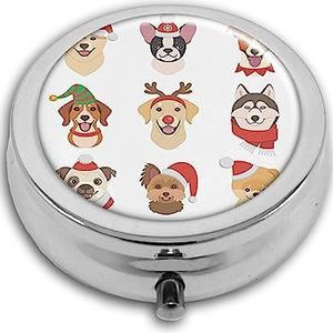 Kerst honden met dop pillendoos-3 compartiment geneeskunde pil case, draagbare geneeskunde tablet vitamine houder organisator voor portemonnee zak