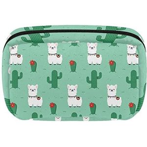 Cosmetische Tassen Voor Vrouwen Kleine Make-up Tas Reizen Toilettas Pouch Organizer Rits Alpaca Llama Wit Cactus Groen, Meerkleurig, 17.5x7x10.5cm/6.9x4.1x2.8in