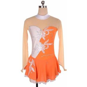 UPPJPBSW Dames Ijshockey Jurk Mouwloos Kunstrijpak Ritmische Gymnastiek Met Strass Chiffon Jurk,White +orange,M