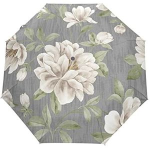 Witte kunst grijze bloem automatische paraplu winddicht opvouwbare paraplu's automatisch open sluiten voor meisjes jongens vrouwen
