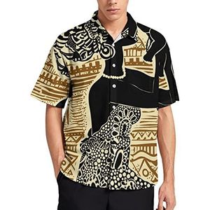 Afrikaanse Tribal Vrouw Mannen Korte Mouw T-Shirt Causale Button Down Zomer Strand Top Met Zak