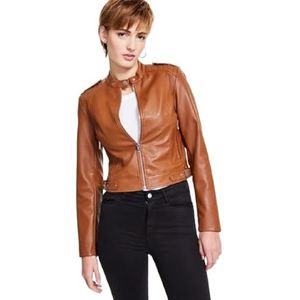 GUESS Women's Montecarla Faux Leather Fitted Jacket, Small Brown