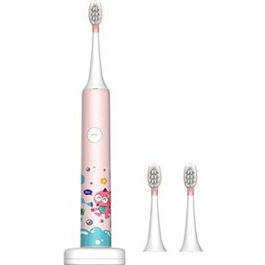 Sonic Smart Tandenborstel voor kinderen, IPX7 waterdicht, draadloos inductie-opladen, ingebouwde slimme timer voor 2 minuten, leuk en gemakkelijk te reinigen (met 3 borstelkoppen) (roze)