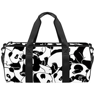 Reizen strandtassen, grote sport gym overnachting plunjezak zwart wit Panda patroon print schoudertas met droge natte zak