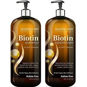 MAJESTIC PURE Biotine shampoo en conditioner set met DHT-blokker-complex – hydraterend, voedend en ondersteunt gezonde haargroei, sulfaatvrij, voor heren en dames – elk 40 ml
