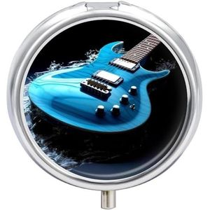 Blauwe Gitaar Pillendoos Geneeskunde Pil Organizer 3 Compartiment Dagelijks Pil Case Kleine Pillencontainer Ronde Pillenhouder Reizen Pil Doos Metalen Pil Case voor Portemonnee Pocket