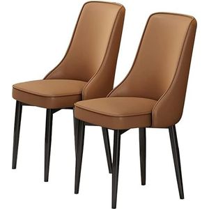 GEIRONV Moderne eetkamerstoelen set van 2, PU-leer hoge rug gewatteerde zachte zitting koolstofstalen poten for lounge keuken slaapkamer stoelen Eetstoelen (Color : Brown, Size : 92 * 48 * 45cm)