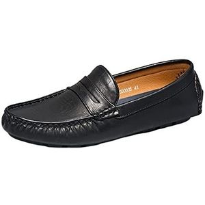 Heren Loafers Ronde Neus Venetiaanse Penny Loafers Eenvoudig PU Leer Flexibel Antislip Slipbestendig Prom Mode Slip-ons(Black,39 EU)