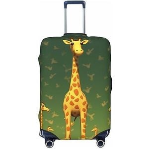 Kururi Cartoon giraffe print koffer cover gepersonaliseerde reizen bagage cover trolley case cover reizen bagage beschermer cover geschikt voor reizen zakenreis 45-32 inch, Zwart, L