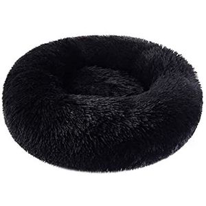 Hondenbedden Hondenbed Kattenhuis Lang Pluche Huisdier Bed Kalmerende Bedden Huisdier Mand Kennel Hond Rond Kussen Kattenbed(Black,XL Diameter 80cm)