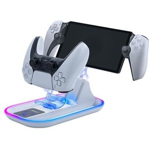 Mcbazel Oplaadstation voor PlayStation Portal/PS5-controller, portaal laadstation met 14 RGB-verlichting, oplader standaard houder accessoires alleen voor PS5-portaal