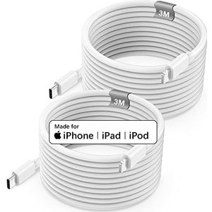 USB C naar Lightning-kabel 3 M 2 Pack [Apple MFi gecertificeerd], Poukey Snelle iPhone-oplaadkabel voor iPhone 13 Pro Max/Mini/12/11/XS MAX/XR/X/8, Extra lange bliksem naar Type C PD Snelle oplaadkabel
