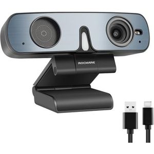 ROCWARE 1080P 60PFS webcam met microfoon, RC28 computercamera voor pc met AI-ruisonderdrukkende microfoons, instelbare FOV, hifi-modus, 1080p webcam voor streaming/OBS/gaming/zoom/Skype/FaceTime/Teams